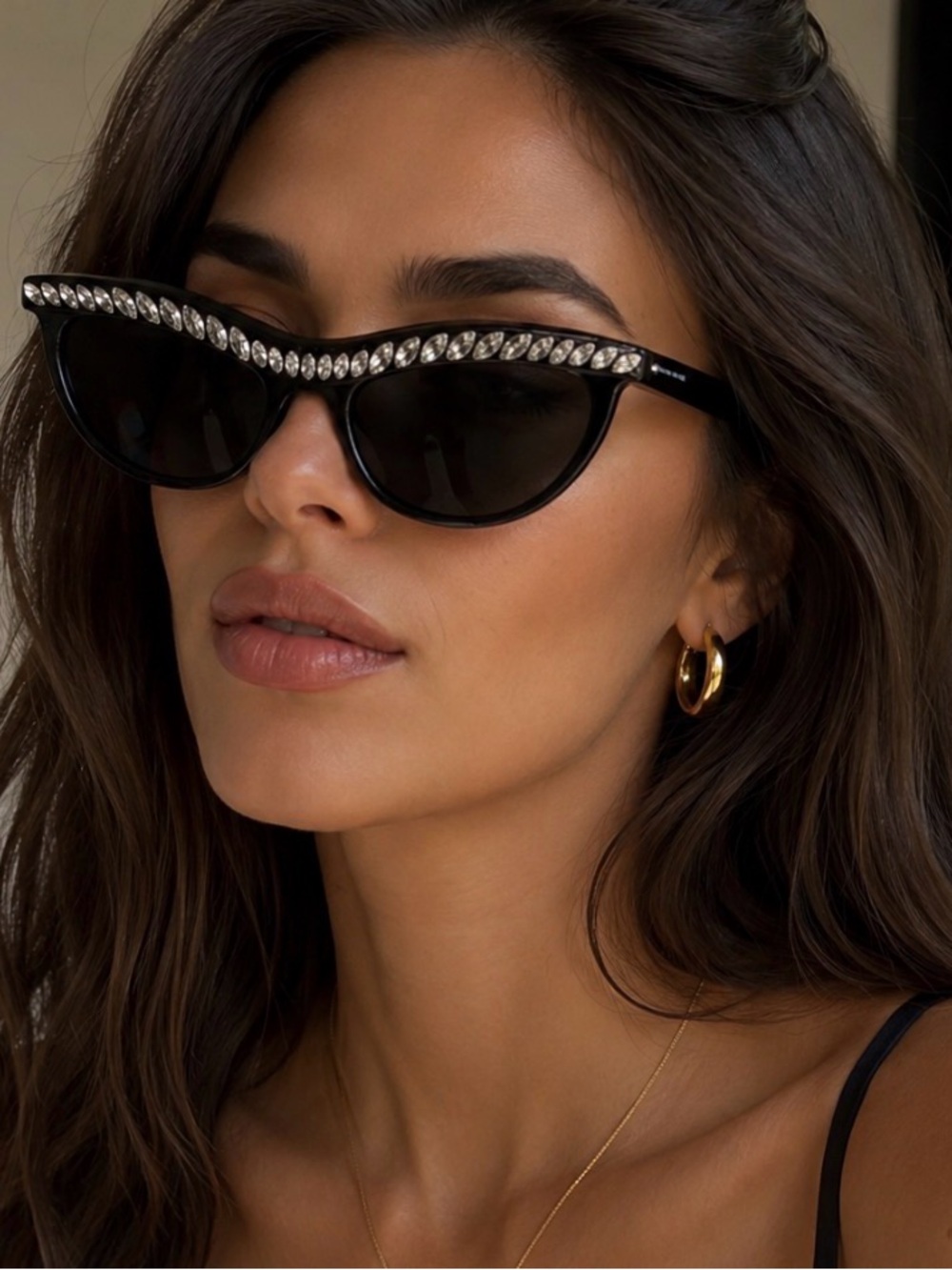 Designer Prada Women's Black 'SPR04P' Jeweled Cat-Eye Sunglasses